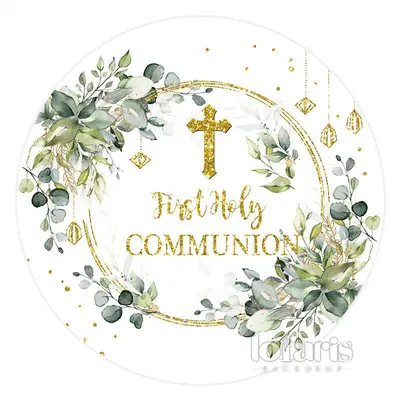 Aperturee First Holy Communion Cross Circle Christening Backdrop | Round Party Backdrop | Circle Background For Party | Round...