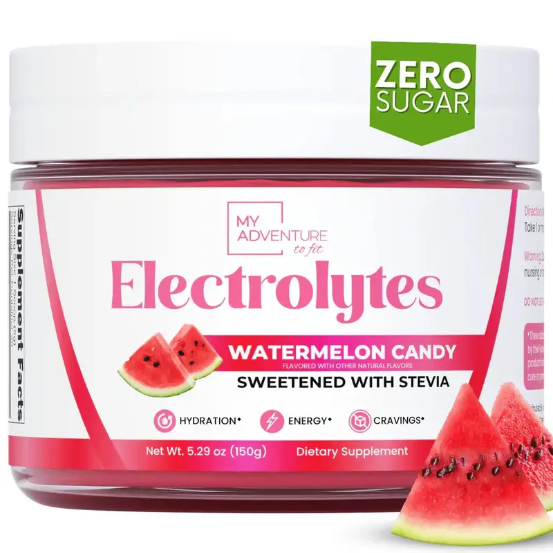 My Adventure to Fit Zero Sugar Watermelon Candy Electrolyte Powder - Refreshing Hydration with Stevia - Caffeine-Free Vegan K...