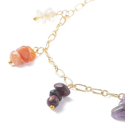 Synthetic & Natural Mixed Gemstone Chips Pendant Necklace