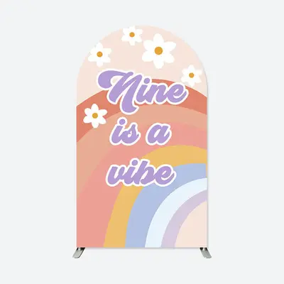 Aperturee Nine Is A Vibe Groovy Rainbow Birthday Arch Backdrop | Wedding Arch Backdrop | Custom Chiara Arched Covers | Circle...