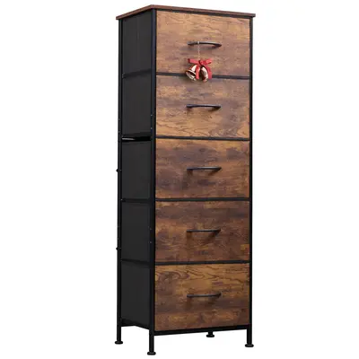 WLIVE Fabric Dresser, 5-Drawer Tall Dresser for Bedroom, Storage Dresser Organizer with Fabric Bins, Wood Top, Sturdy Steel F...
