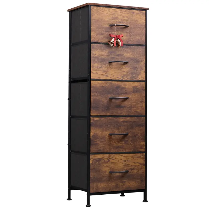 WLIVE Fabric Dresser, 5-Drawer Tall Dresser for Bedroom, Storage Dresser Organizer with Fabric Bins, Wood Top, Sturdy Steel F...