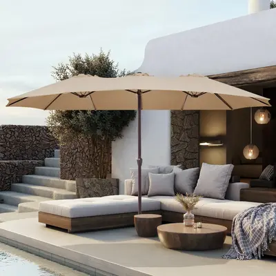 WeCharmer Outdoor Patio Umbrella - Push Button Tilt & Crank, Waterproof, UV Protection, 8 Sturdy Ribs, Ideal for Garden, Deck...