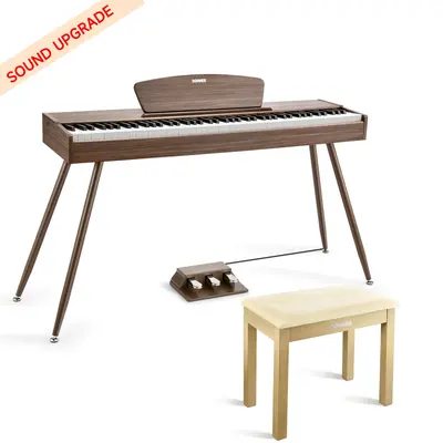 Donner DDP-80 Wooden Digital Piano - Walnut Sound Upgrade / Piano+Light Oak Bench