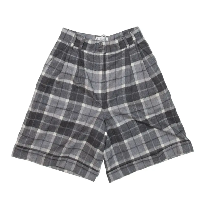 MALON Casual Shorts Grey Relaxed Check Womens XXS W24