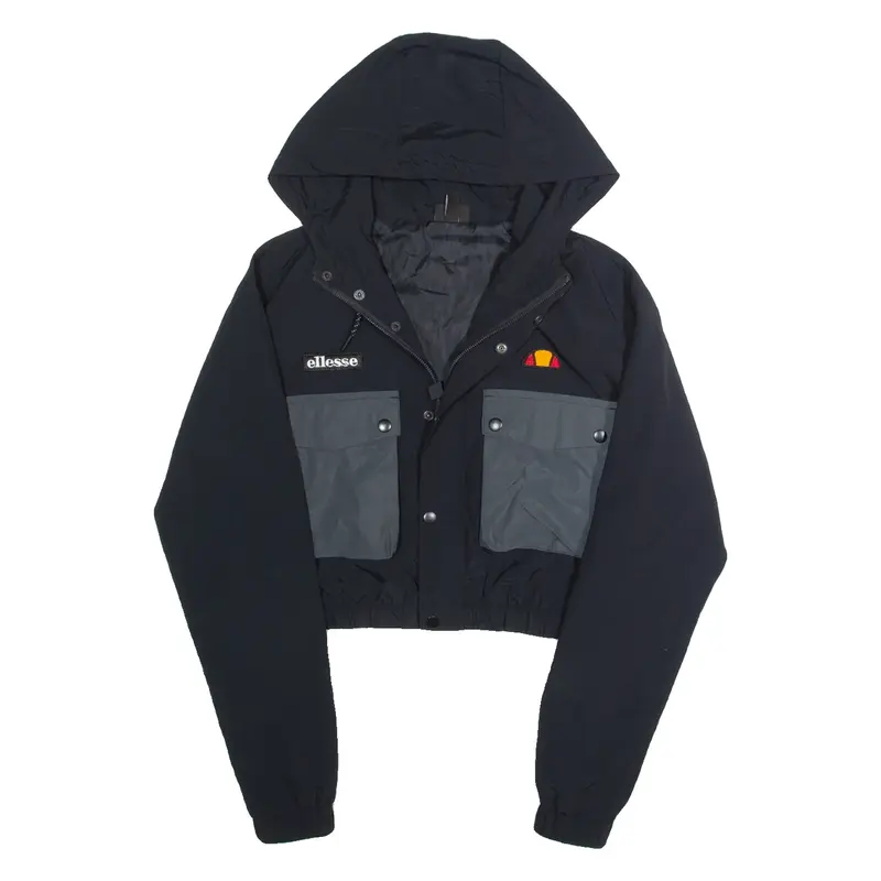 ELLESSE Cropped Womens Jacket Black Nylon Hooded S