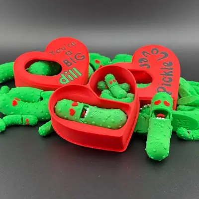 Valentine's Day Pickle and Micro Pack, Tickles the Pickle 3D Printed Articulating Fidget Toy, Unique 3D Printed Toy Gift Set