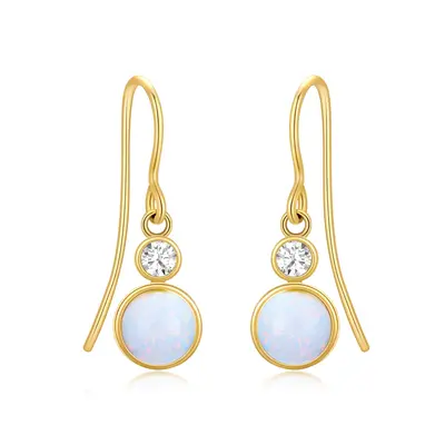 14K Gold Opal Round Drop Earrings