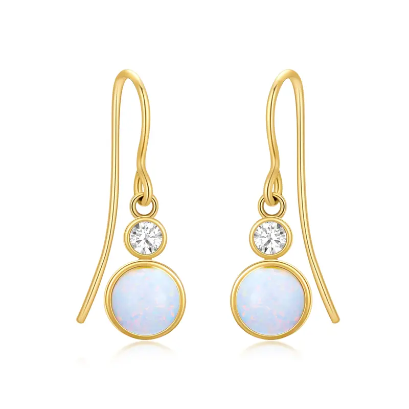 14K Gold Opal Round Drop Earrings