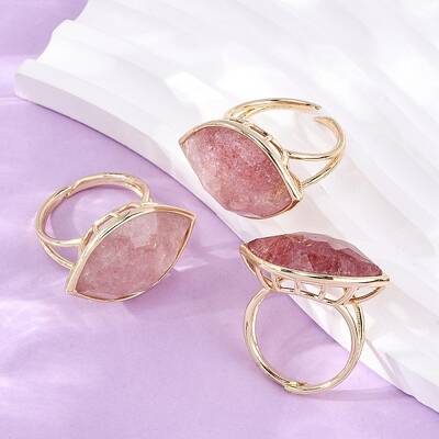 Horse Eye Natural Strawberry Quartz Cuff Rings