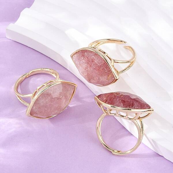 Horse Eye Natural Strawberry Quartz Cuff Rings