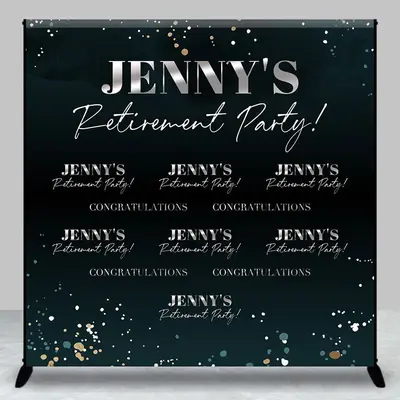 Custom Name Glitter Green Retirement Party Backdrop - Aperturee