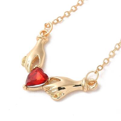 Alloy Rhinestone Hands with Heart Pendant Necklace