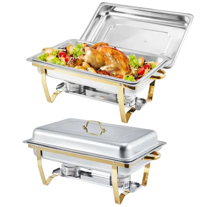 Garvee 2-Pack 8QT Stainless Steel Chafing Dishes with Foldable Stands & Lids, Rust-Resistant Buffet Servers, Catering Equipme...