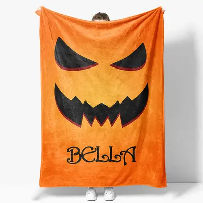 Halloween Pumpkin Ghosts Face Custom Name Blanket