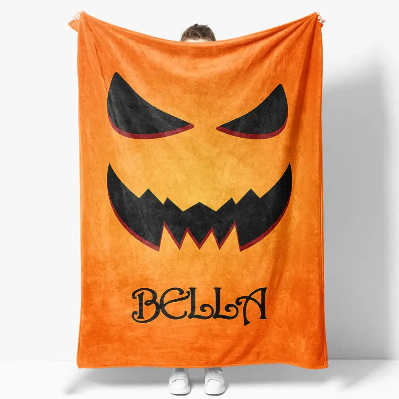 Halloween Pumpkin Ghosts Face Custom Name Blanket