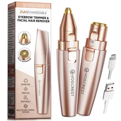 Eyebrow Facial Trimmer: 2 in1 Rechargeable Facial Hair Removal and Eyebrow Electric Shaver - Face Lips Body Painless Facial R...