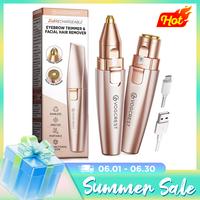 Eyebrow Facial Trimmer: 2 in1 Rechargeable Facial Hair Removal and Eyebrow Electric Shaver - Face Lips Body Painless Facial R...