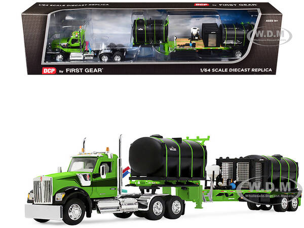 Kenworth W900 Day Cab with Demco 42' Liquid Fertilizer Tender Trailer Green and Black 1/64 Diecast Model by DCP/First Gear