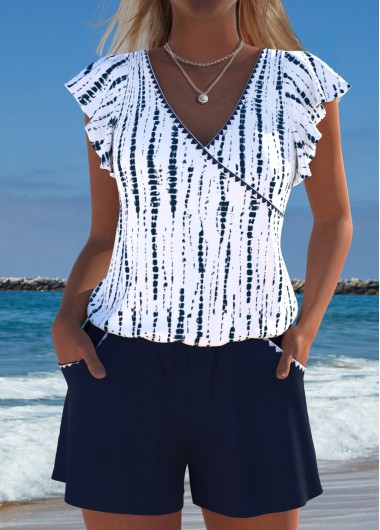 Modlily Tie Dye Print Navy One Piece Swimwear - XXL