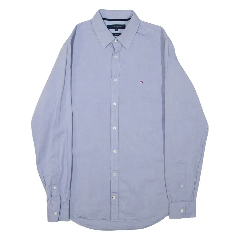 TOMMY HILFIGER Mens Plain Shirt Blue Long Sleeve M