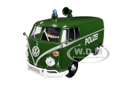 Volkswagen Type 2 (T1) Police Van Polizei Dark Green 1/24 Diecast Model Car by Motormax