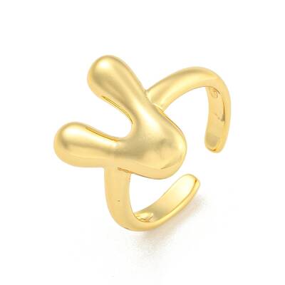 Brass Letter Open Cuff Rings for Women