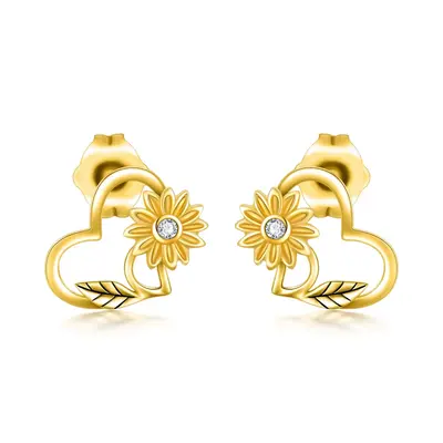 14K Gold Sunflower Stud Earrings