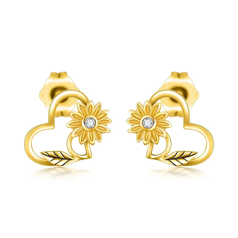 14K Gold Sunflower Stud Earrings