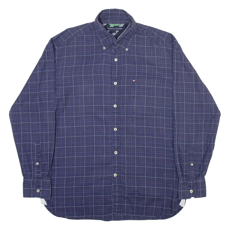 TOMMY HILFIGER Mens Shirt Blue Check Long Sleeve L