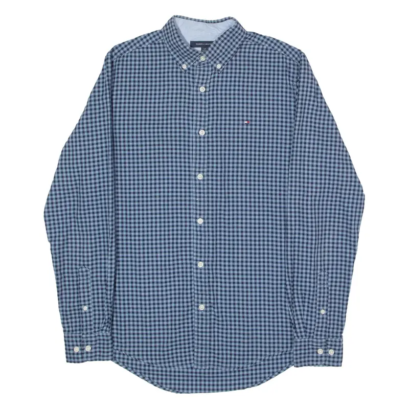TOMMY HILFIGER Mens Shirt Blue Gingham Long Sleeve S