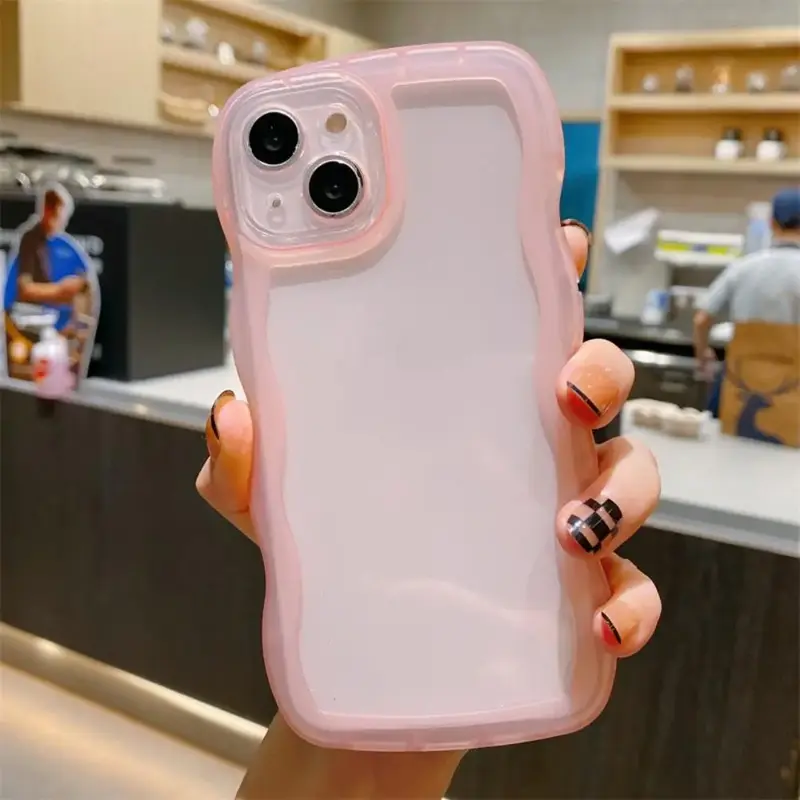 Simple Clear Wavy Edge Design Phone Case, 1 Count Silicone Shock-proof Phone Cases For iPhone Series, Cute Fashion Phone Prot...