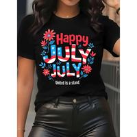 Women's Patriotic July 4th T-Shirt – Festive American Flag Graphic Tee, Casual Short Sleeve, Stretchy & Breathable Polyeste...