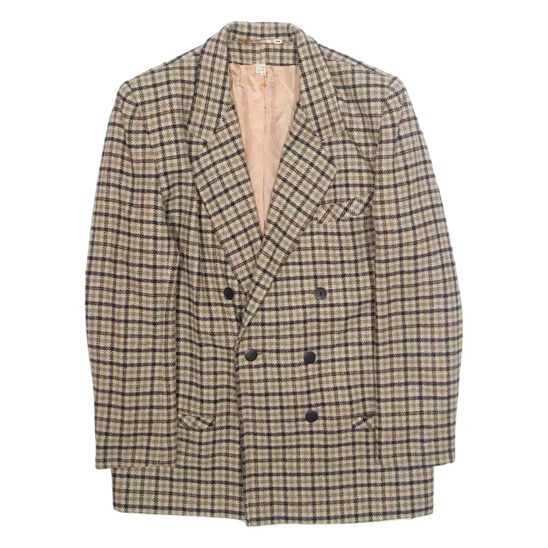 PIERRETTE B Womens Blazer Jacket Brown Plaid L