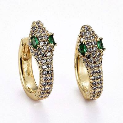 Brass Micro Pave Clear Cubic Zirconia Huggie Hoop Earrings
