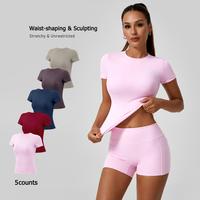 TimeOFF 5 - Piece Solid Sports Tee Set | Round Neck, Slim & Stretchy | Ideal for Yoga, Gym & Workouts – Women’s Athletic ...