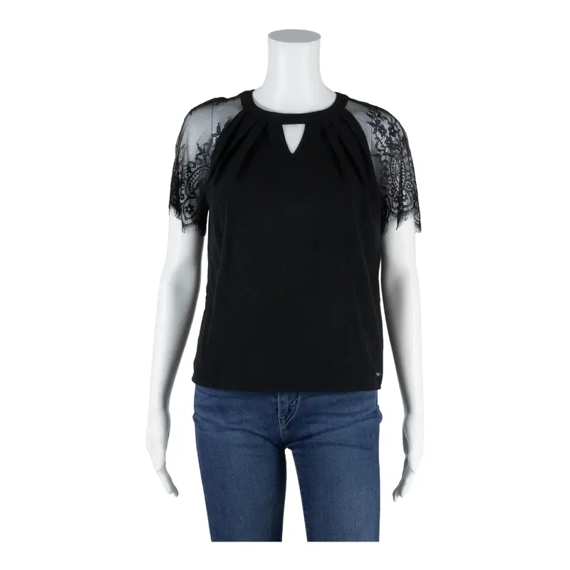 GUESS Lace Blouse Black Short Sleeve Womens XS