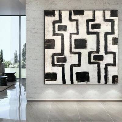 Original Modern Black And White Paintings On Canvas Geometric Art Symmetry Oil Wall Art | PATTERN SYMMETRY