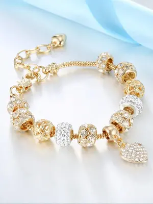 Summer 2024 Rhinestone Decorated Heart Charm Bracelet, Elegant All-match Jewelry for Girls Gift, Female Classic Fashion Acce...