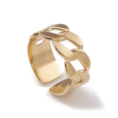 Ion Plating(IP) 304 Stainless Steel Curb Chains Shape Open Cuff Rings for Women