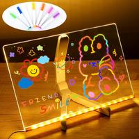 LED Light Up Note Board with 7 Colors Pen, USB Powered Acrylic Message Board with Stand, LED Message Sign Board, Novelty Li...