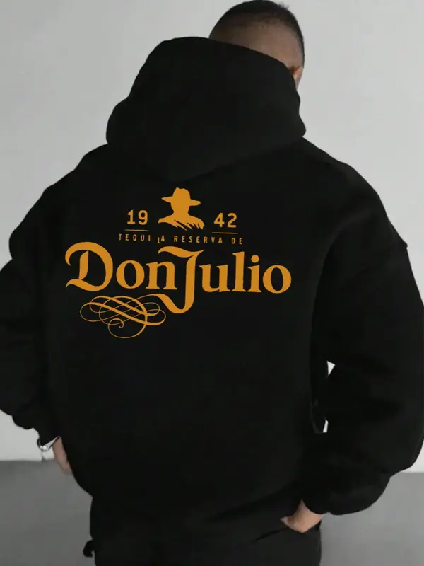 Men's Letter Print Drop Shoulder Hoodies, Fashion Casual Regular Fit Drawstring Pocket Hooded Sweatshirt for Daily Holiday Ou...