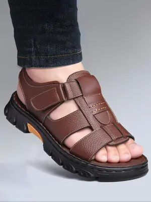 Men's Casual Hollow Out Design Velcro Sandals As Gift, 1 Pair Summer Beach Sandals, Fashionable Versatile Sandals for Men for...