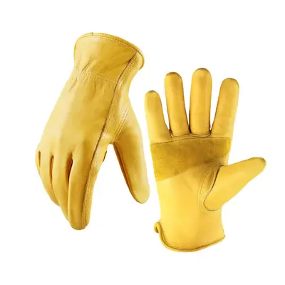 Flex Grip Leather Work Gloves (1 Pair), Stretchable Wrist Tough Cowhide Working Glove, Gardening Gloves For Men & Women