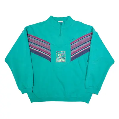 Mens Sweatshirt Green 1/4 Zip 90s XL
