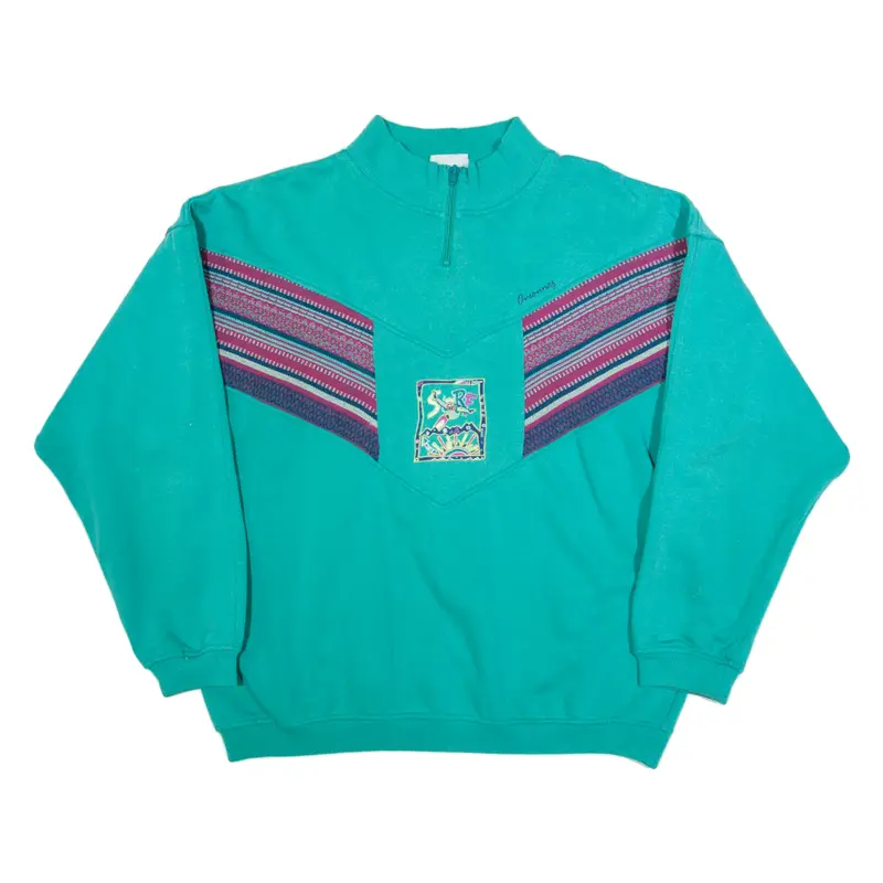 Mens Sweatshirt Green 1/4 Zip 90s XL