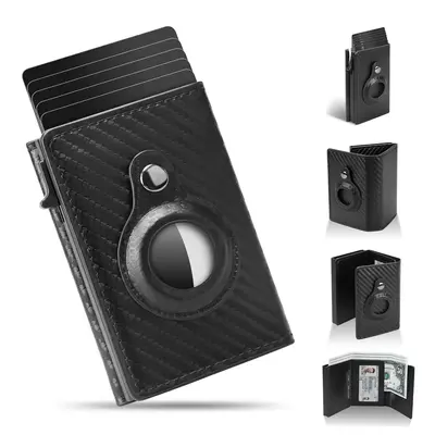 Mens Smart Wallet Card Holder: Leather, Slim, Carbon Fiber, Minimalist - 9-14 Card Capacity | ID Window | Cash Slot