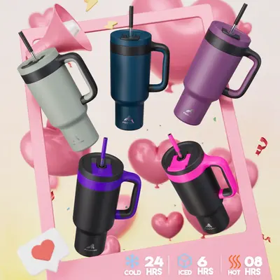 ćPOWCAN Valentine's DayćStainless Steel Vacuum Insulated Cup With Straw And Lid, Reusable Straw Double-Layer Insulation F...