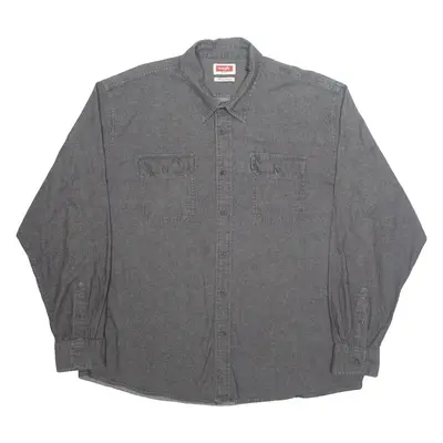 WRANGLER Denim Look Mens Plain Shirt Grey Long Sleeve 2XL