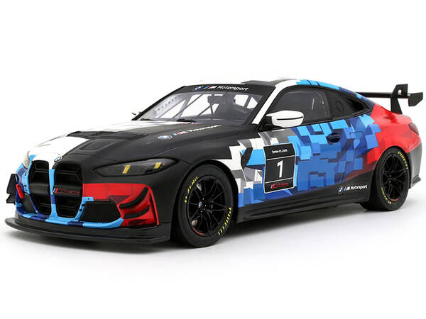 2024 BMW M4 GT4 #1 M Motorsport Livery Black and White with Red and Blue Graphics Limited Edition to 999 pieces Worldwide 1...
